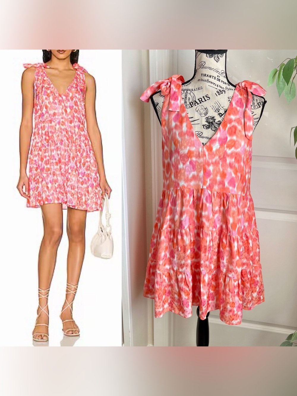 Amanda Uprichard Pruitt Tiered Mini Bow Shoulder Dress Rosato Pink Sz S
